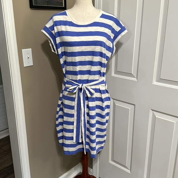 J.Crew Short-Sleeve Tie Waist Tee Shirt Dress in Cool Lilac Ivory Stripe - Picture 6 of 8